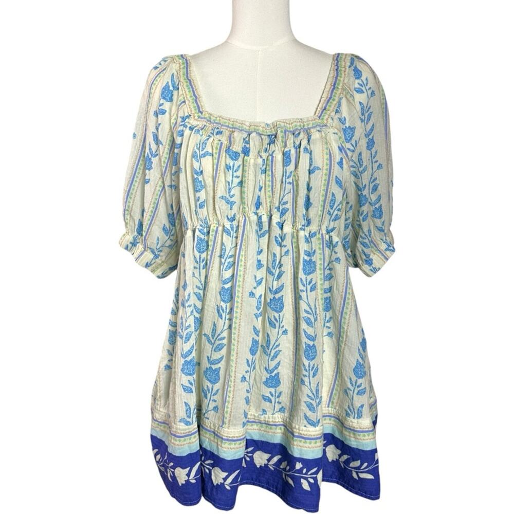 Free People Bohemian 70s Block Print Santorini Printed Babydoll Tunic Medium - Picture 2 of 16